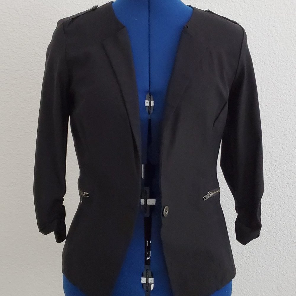 Charlotte Russe Womens Black Blazer Zipper Details